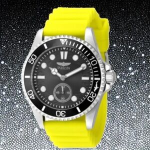 Invicta Pro Diver 43 mm Watch 49339 Black W/ Yellow Silicone Strap 100M NIB $395